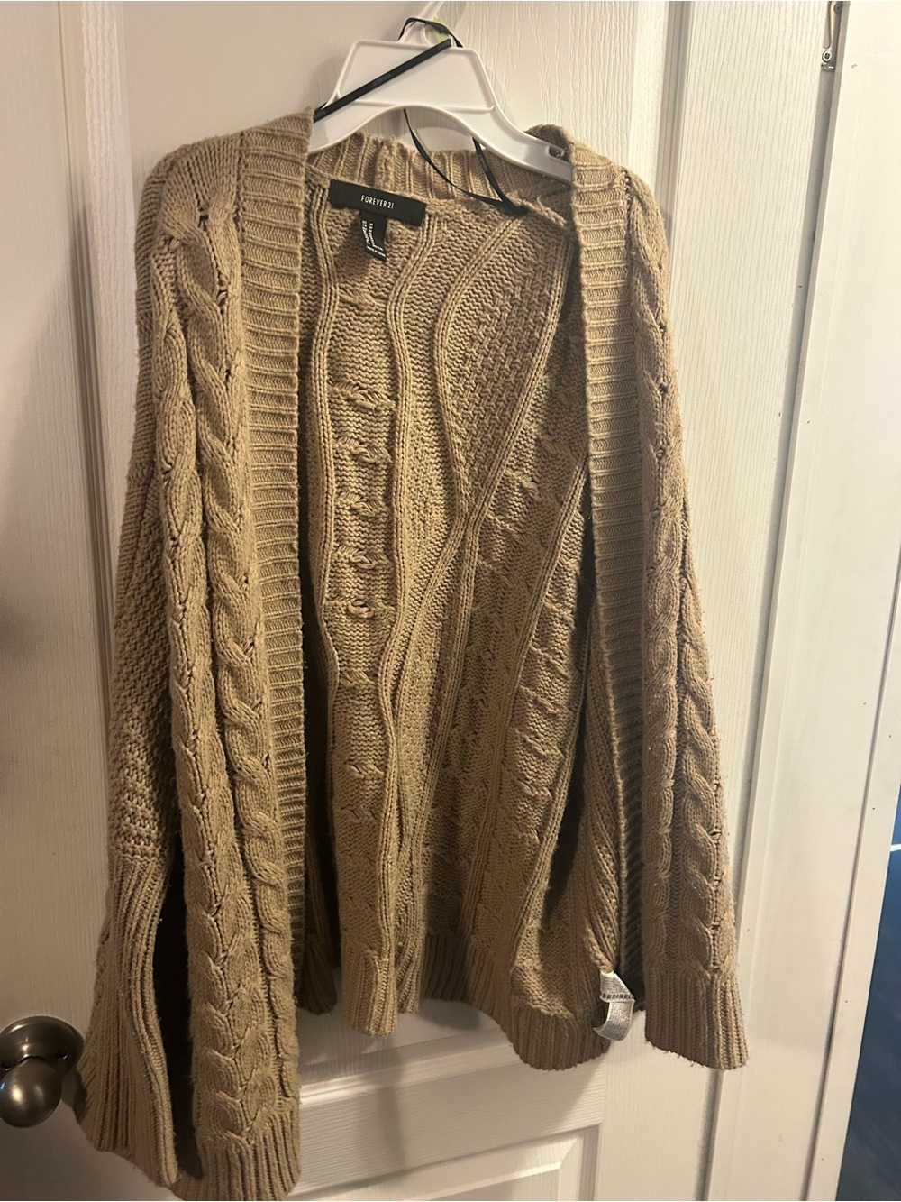 Forever 21 Tan Cable Knit Open-Front Cardigan
